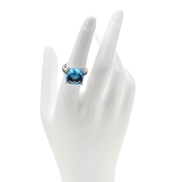 David Yurman Sterling Silver Diamond Blue Topaz 14mm Chatelaine Ring Size 6.5 - Picture 2 of 7